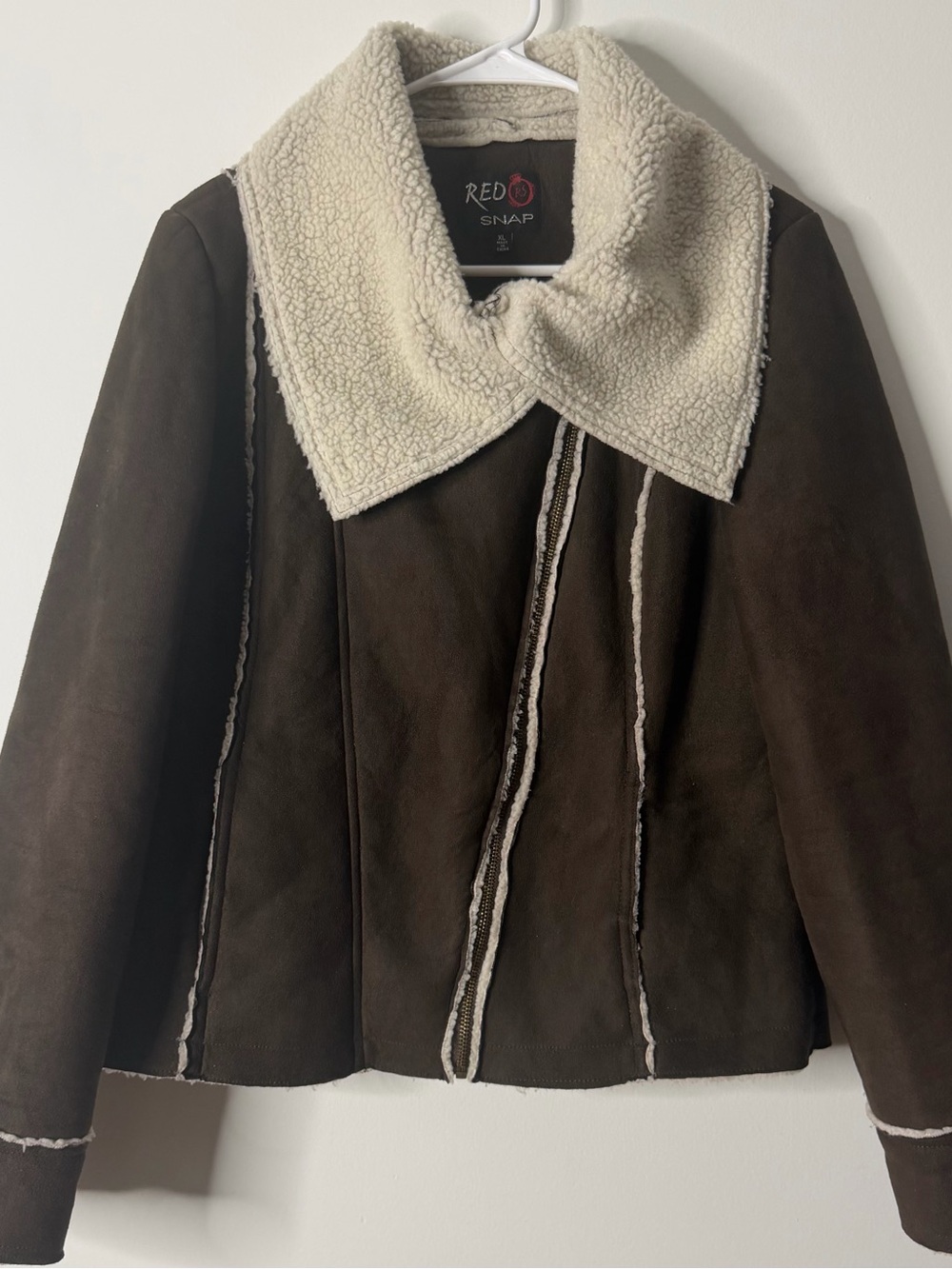 RED by SNAP Women's Brown Suede Teddy Jacket with Cream Shearling Collar